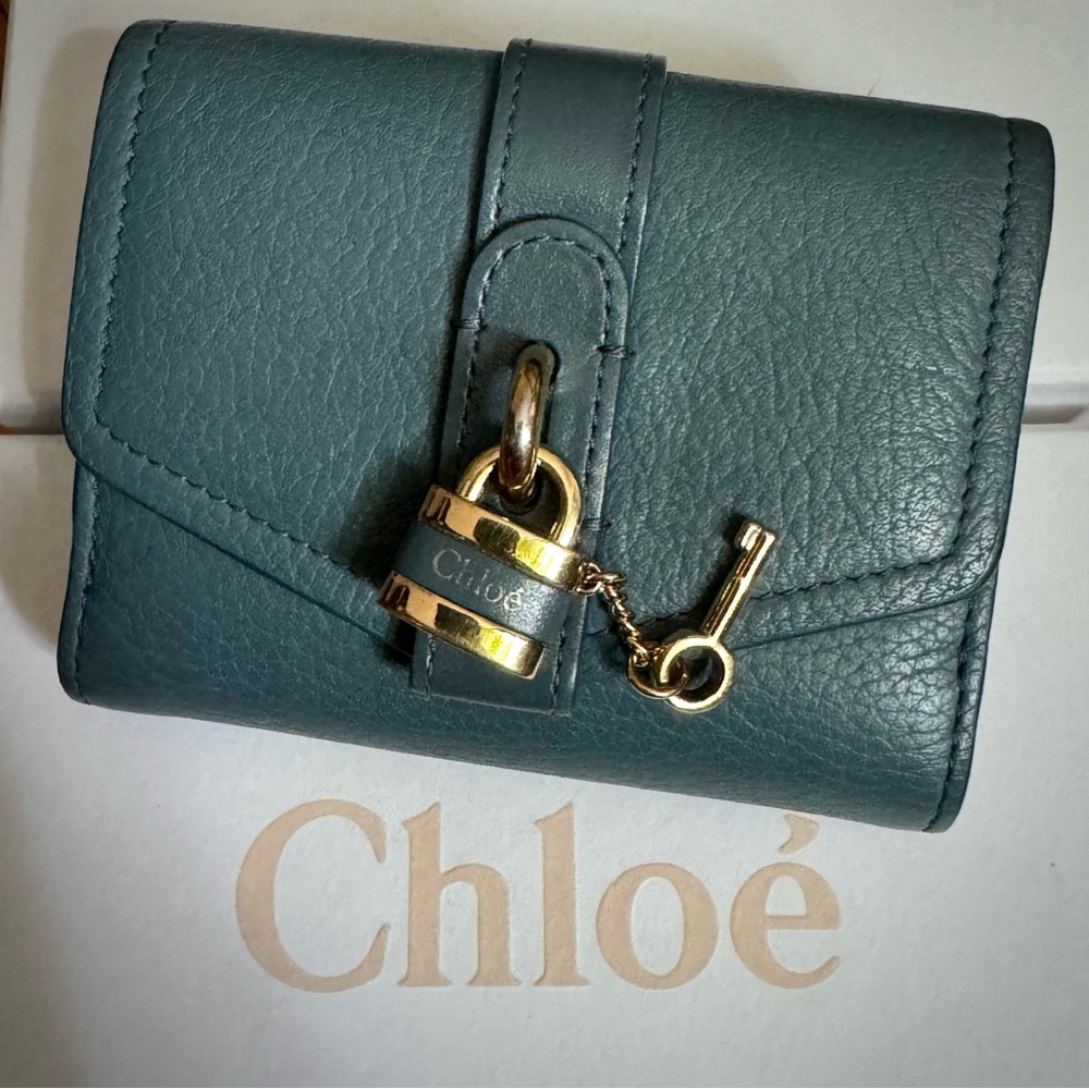 Chloé Aby Small Square Padlock Wallet in Mirage Blue